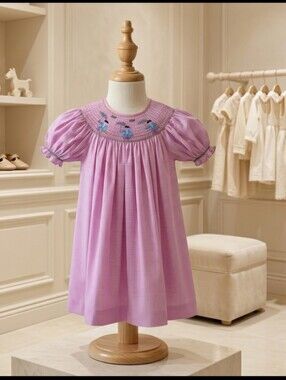 Mom & Me Girls Sz 5 Pink & White Gingham Mary Poppins Smocked Bishop Dress